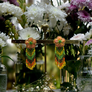 Floral Chevron Fringe Earrings