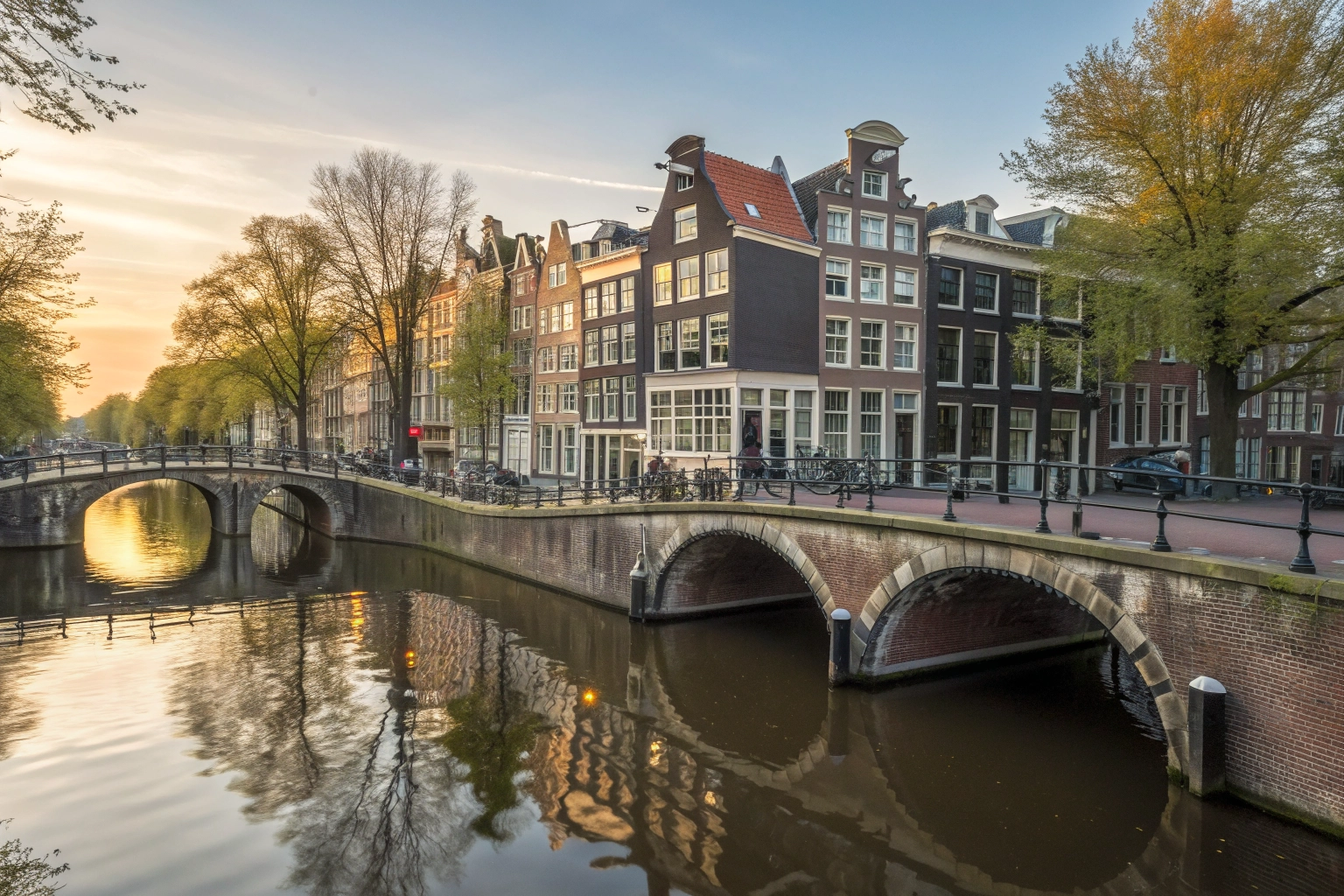 Amsterdam canal and traditional houses, Netherlands