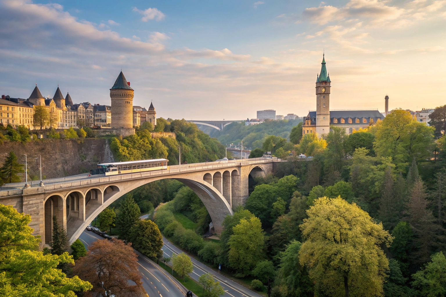 Luxembourg City skyline and Adolphe Bridge